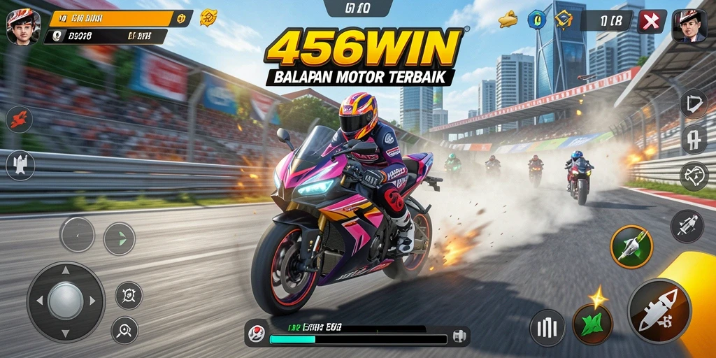 Screenshot gameplay 456WIN menampilkan aksi balapan motor yang mendebarkan.