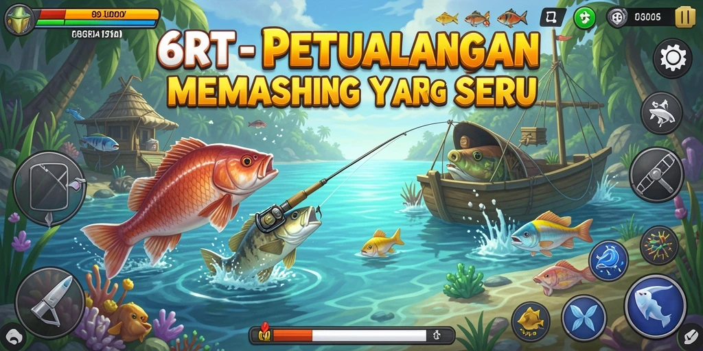 Screenshot 6RT menunjukkan aksi memancing yang mendebarkan di lokasi yang indah.