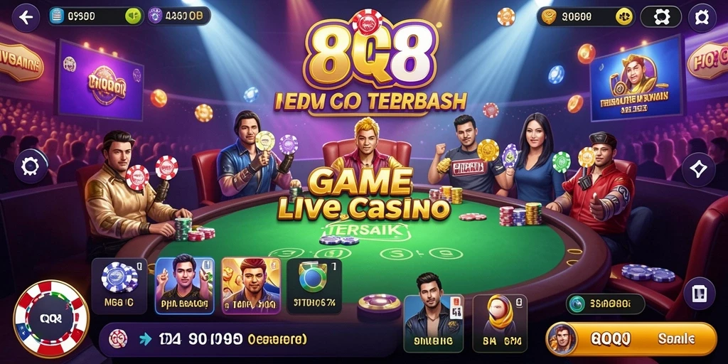 Screenshot gameplay 8QR menampilkan dealer langsung dan permainan yang mengasyikkan.
