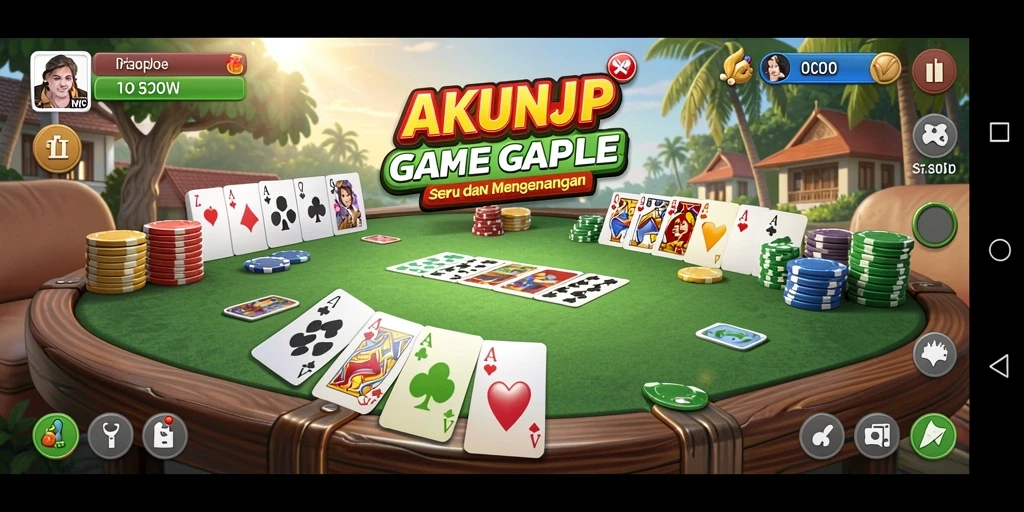 Tampilan screenshot gameplay AKUNJP yang menggambarkan keseruan permainan Gaple.