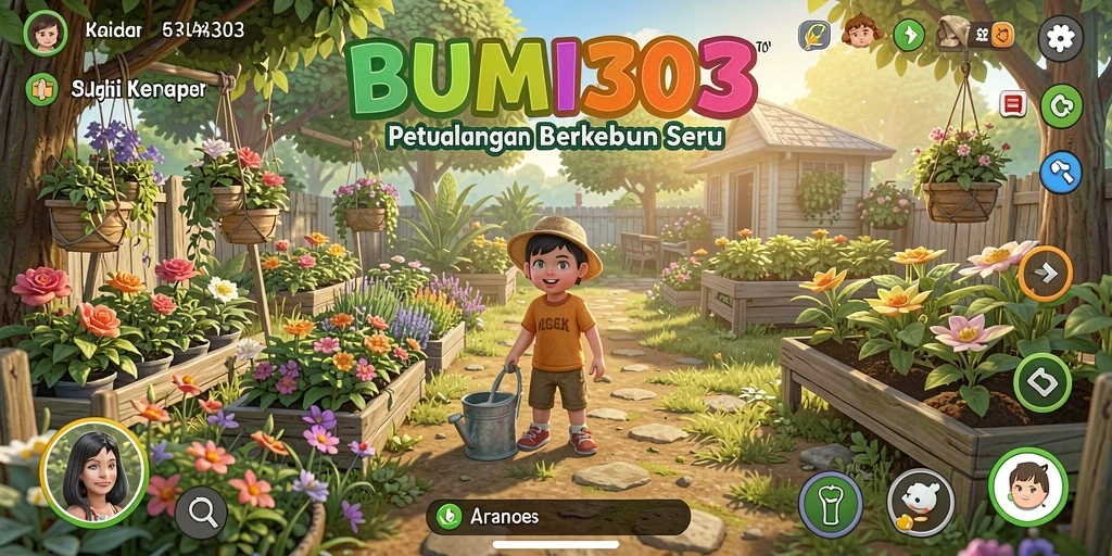 Gameplay BUMI303 yang menampilkan keseruan berkebun dan bertani.