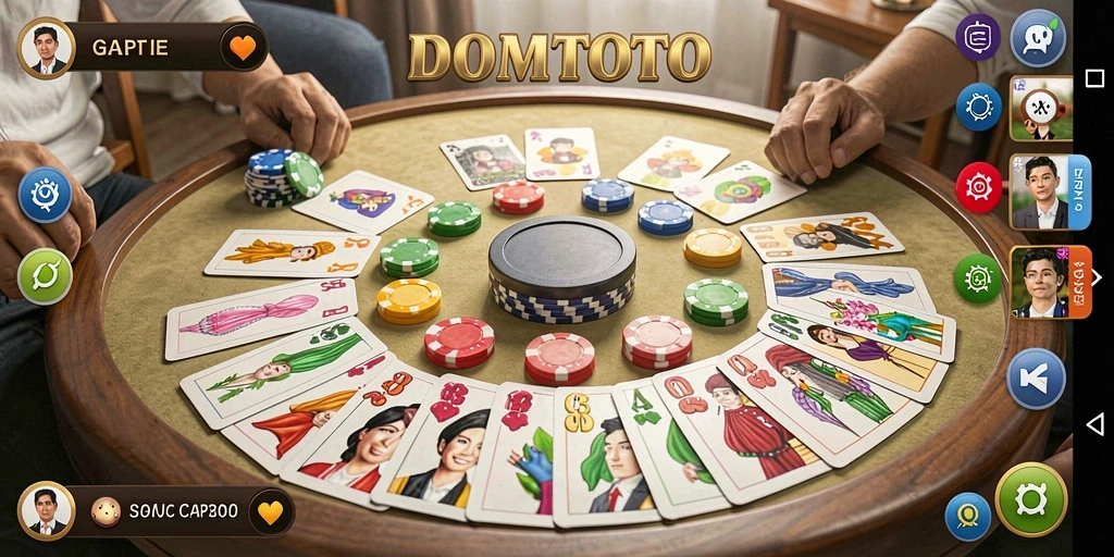 Tampilan gameplay seru game Gaple DOMTOTO dengan teman-teman.