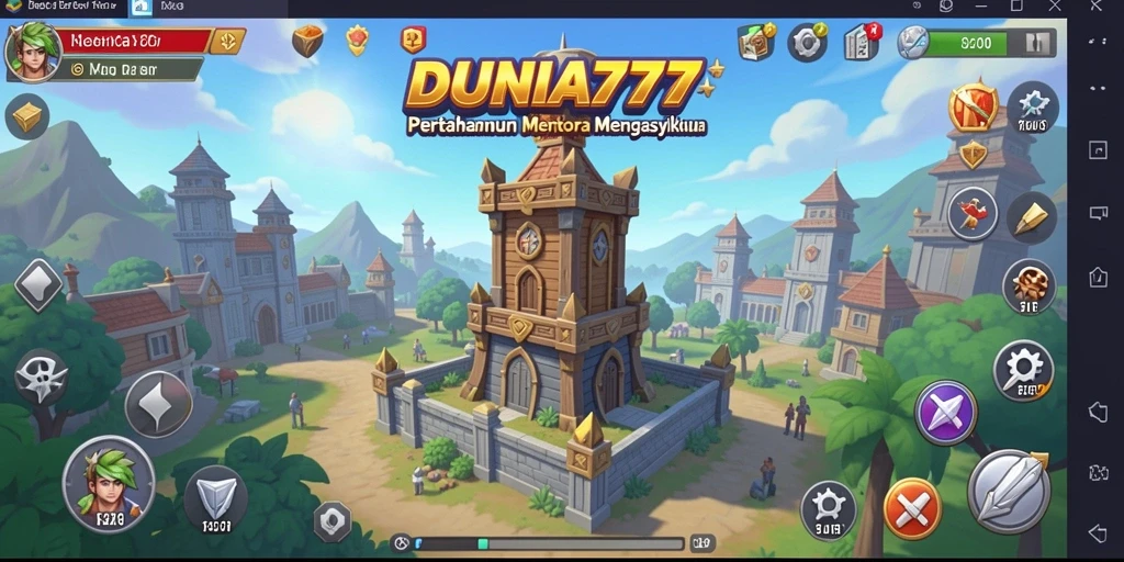 Tangkapan layar utama DUNIA777 menampilkan aksi seru dalam gameplay Tower Defense.