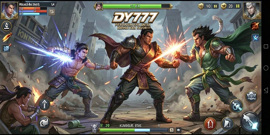 Tampilan dinamis dari pertarungan di DY777 dengan karakter beraksi.