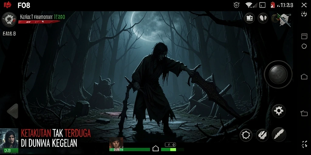 Gameplay FO8 yang menegangkan dengan suasana menyeramkan dan aksi mendebarkan.