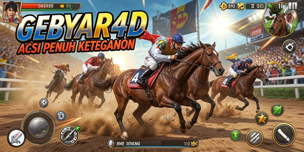 Tangkapan layar gameplay GEBYAR4D yang menampilkan aksi balapan seru.