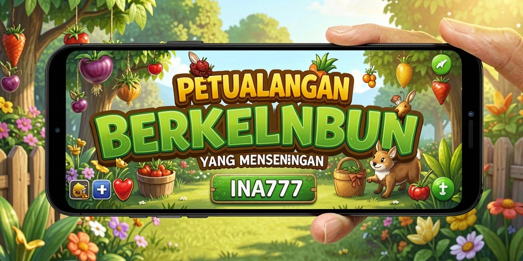 Tampilan gameplay <strong>INA777</strong> yang menampilkan kebun subur dan interaksi sosial.