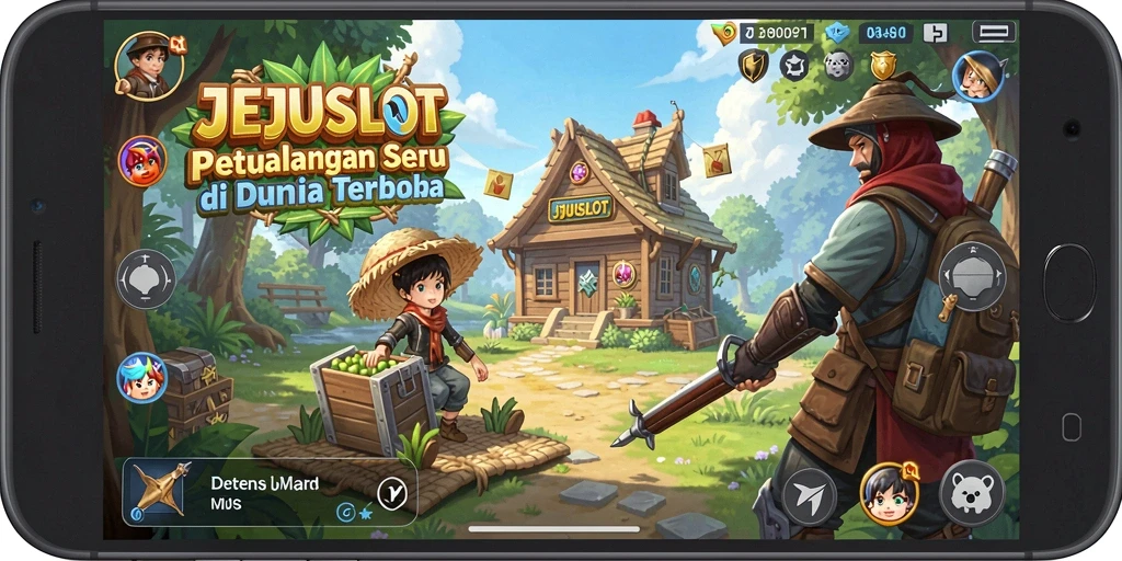 Tangkapan layar gameplay JEJUSLOT menampilkan eksplorasi dunia terbuka yang indah.