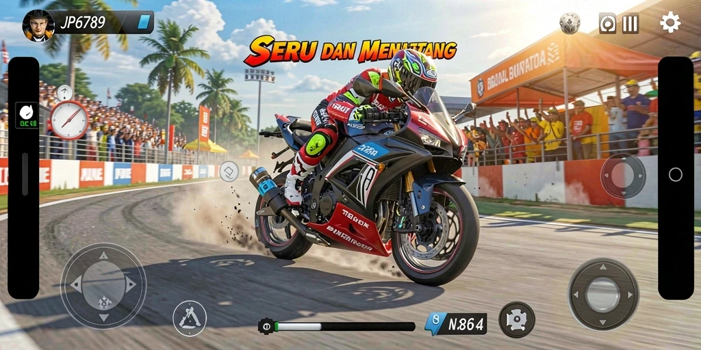 Screenshot utama JP6789 menampilkan aksi balapan motor yang mendebarkan.