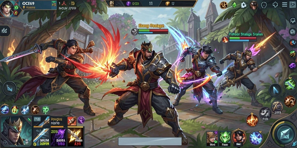 Screenshot utama OCE69 yang menampilkan pertempuran seru di arena MOBA.