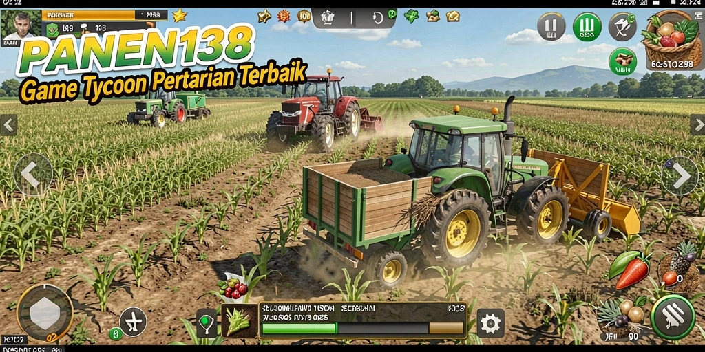 Tangkapan layar utama PANEN138 menunjukkan keseruan gameplay Tycoon pertanian.