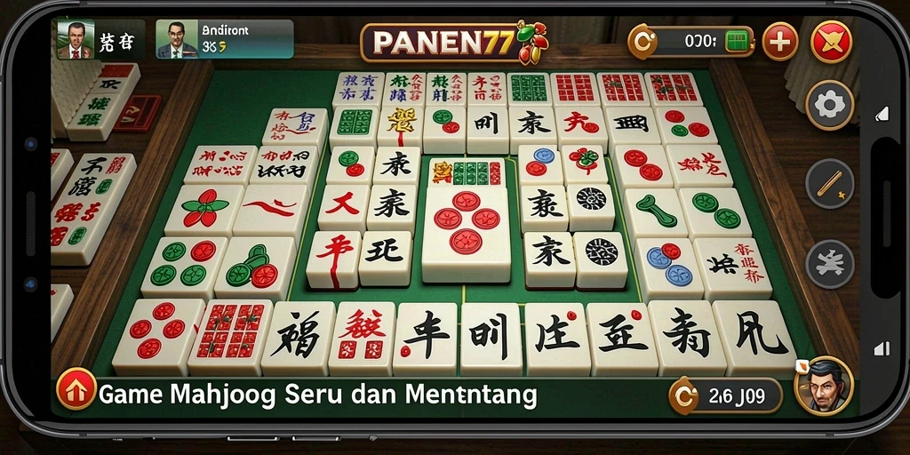 Tampilan gameplay Mahjong yang seru dan menantang di PANEN77.
