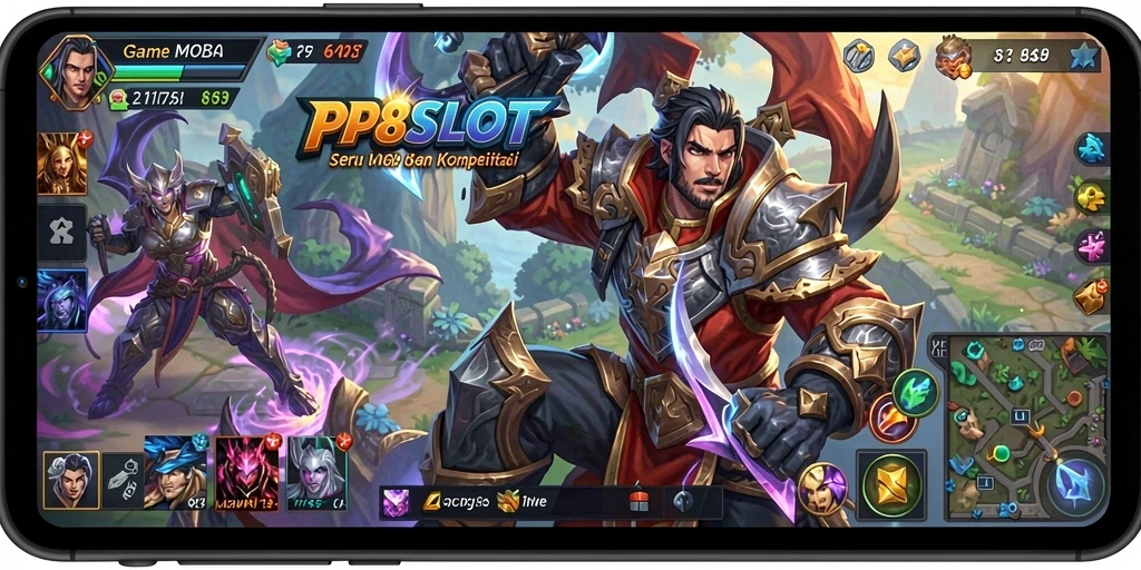 Tangkapan layar gameplay PP8SLOT menampilkan pertempuran hero yang epik.