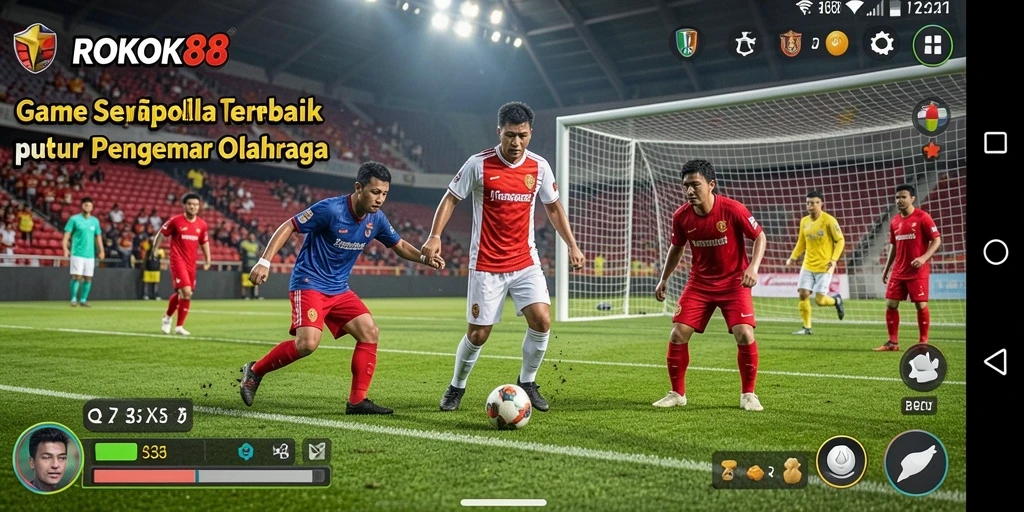 Tampilan gameplay menarik dari ROKOK88 dengan aksi sepak bola yang seru.