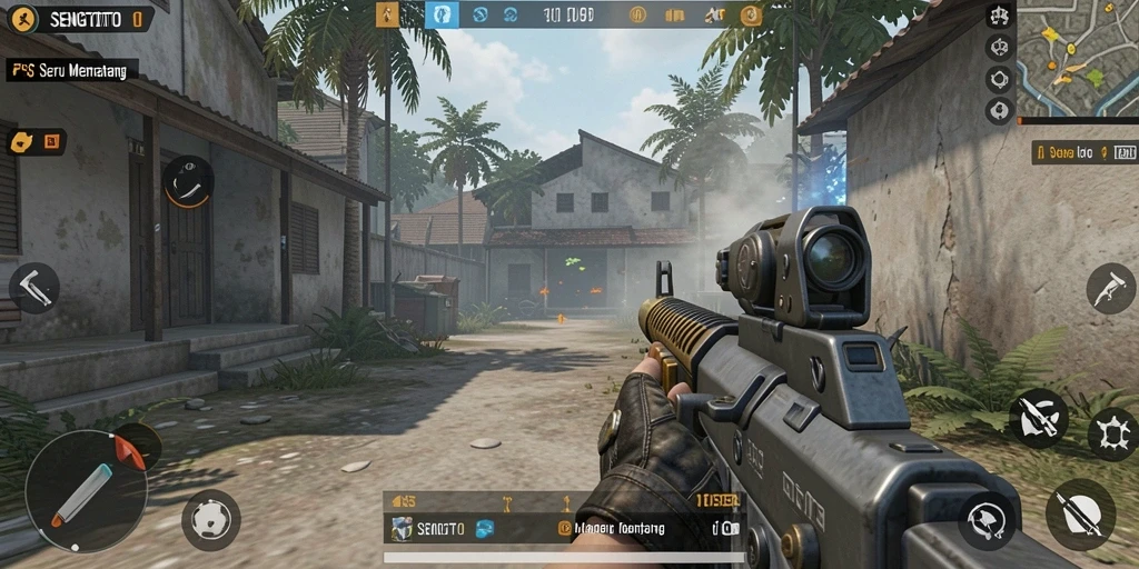 Screenshot SENGTOTO menampilkan aksi menembak yang mendebarkan di arena pertempuran.