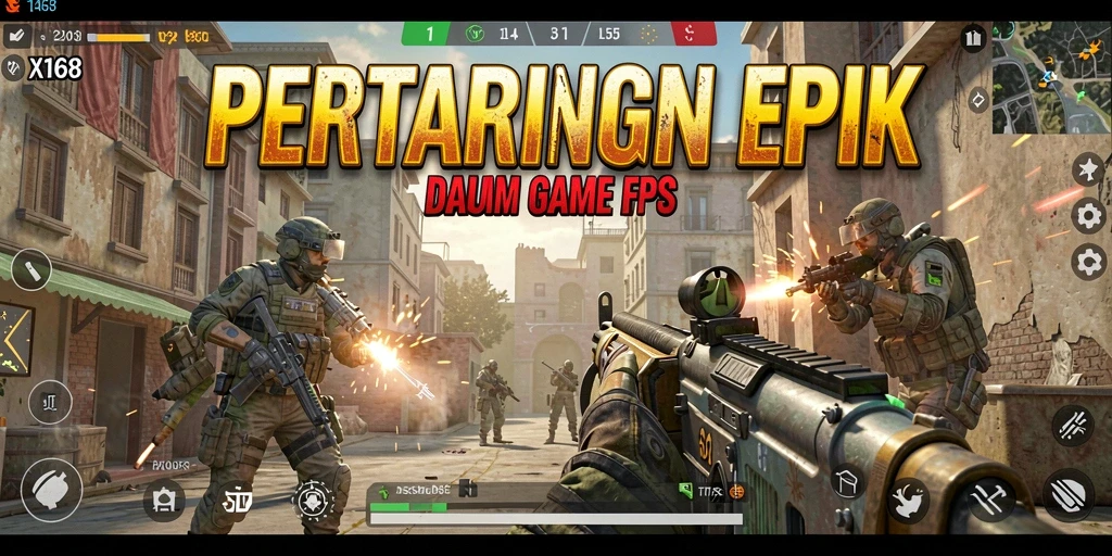 Screenshot utama X168 menampilkan aksi intens dalam pertempuran FPS.
