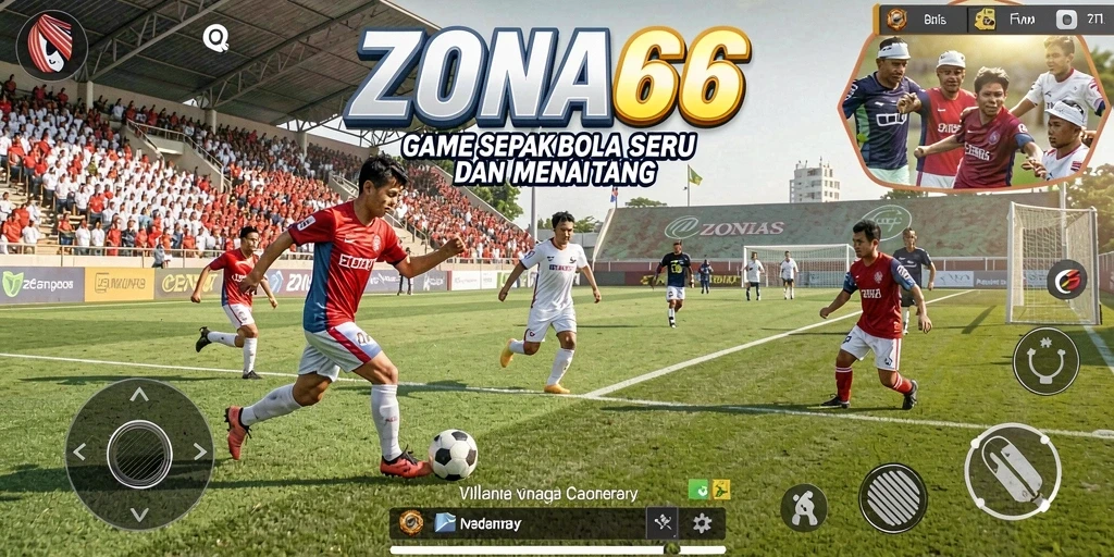 Screenshot ZONA66 menunjukkan pemain berlari di lapangan dengan aksi menegangkan.